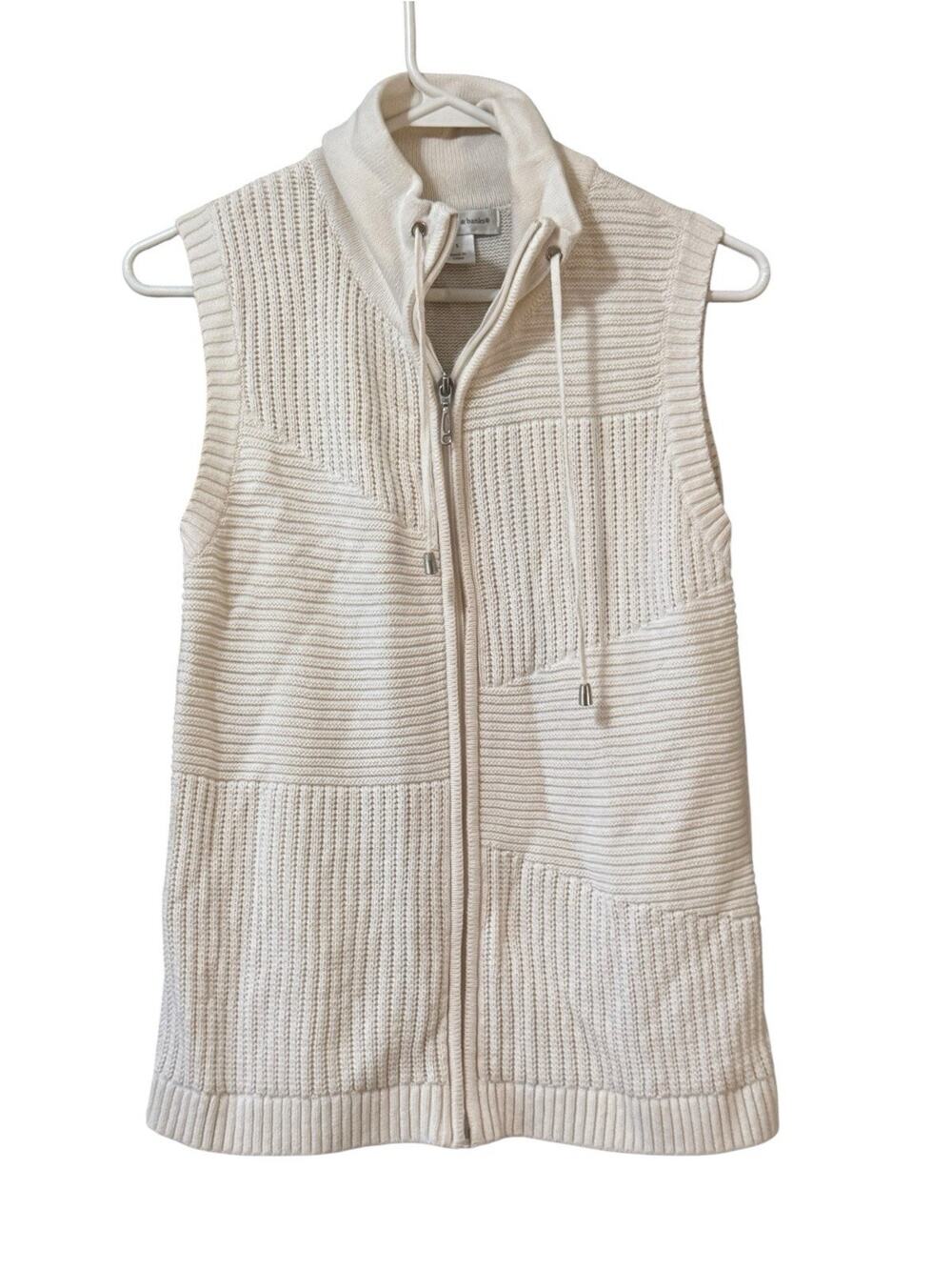 Christopher & Banks Women Sz Small Sleeveless Knit Sweater Vest Full Zip Cotton